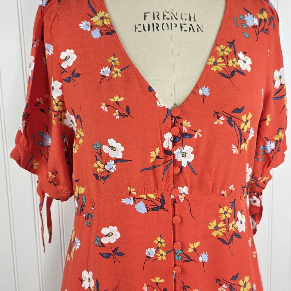 Maeve by Anthropologie Eudora Orange Floral Button Front Midi Dress Size 6 - Picture 5 of 13